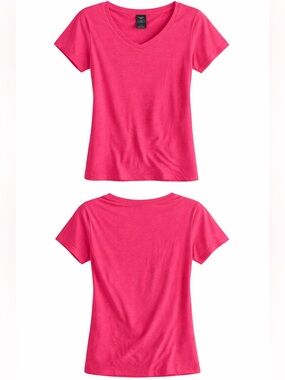 Hanes Girls' V-Neck Tee in Hot Pink
